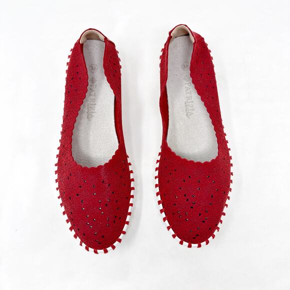 [Patrizia Spring Step] Red Grazana Leather Cutout Floral Ballerina Flats Size 36 - Picture 3 of 12